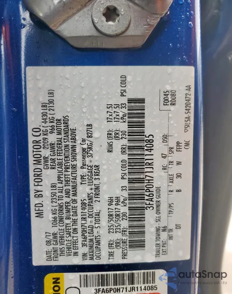 2018 Ford Fusion Se z USA, uszkodzony, nr VIN 3FA6P0H71JR114085